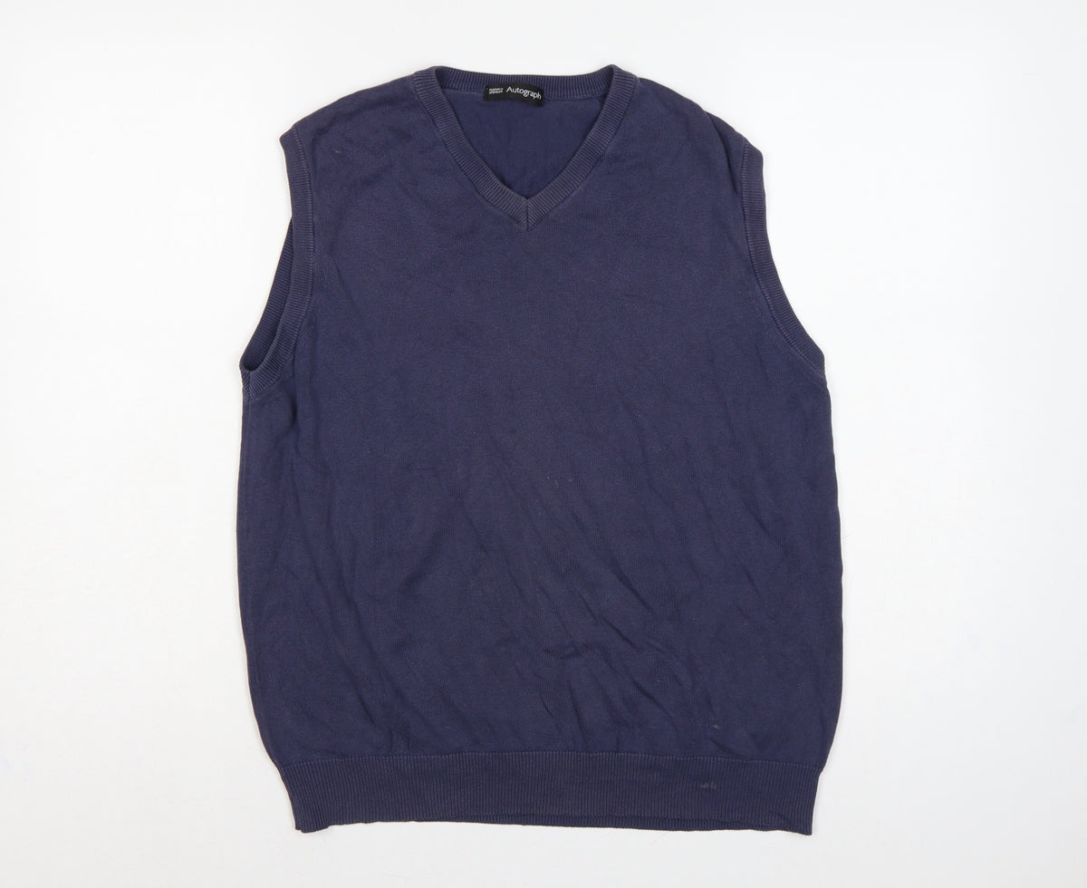 Marks and Spencer Autograph Men Blue M V-Neck Knit Jumper Vest