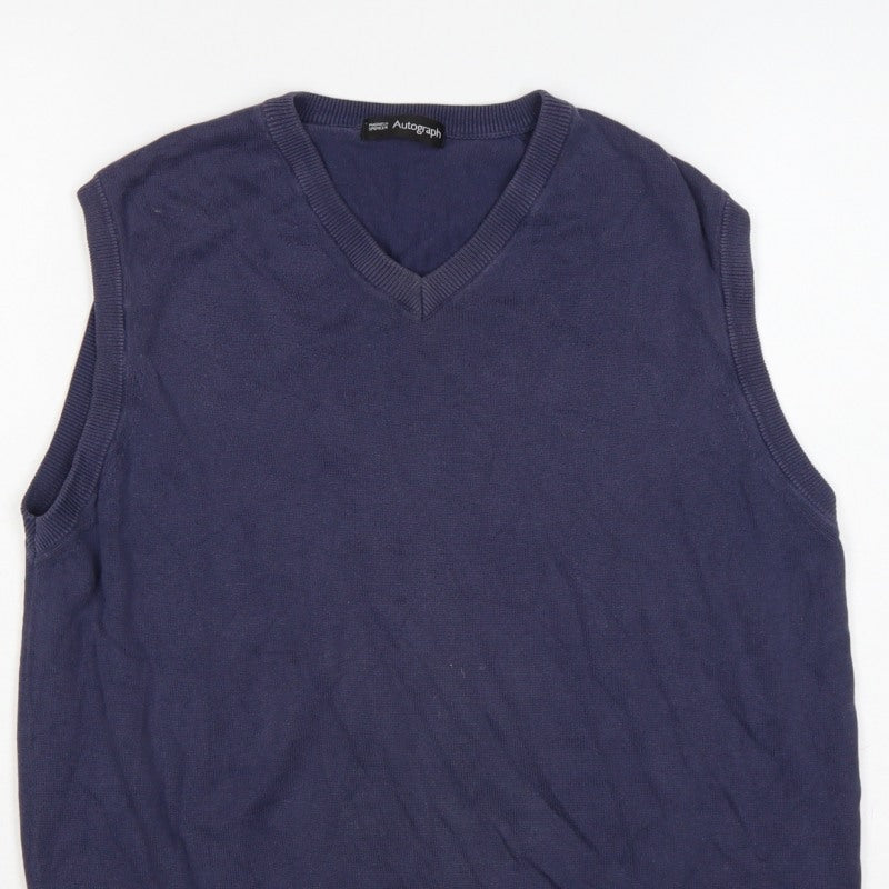 Marks and Spencer Autograph Men Blue M V-Neck Knit Jumper Vest