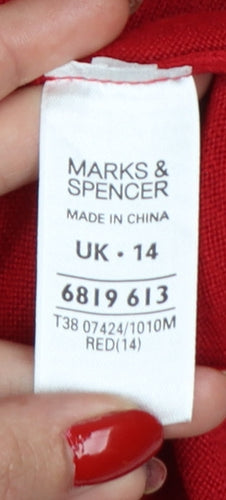 Marks and Spencer Women Red Size 14 Scoop Neck Knit Pullover Jumper