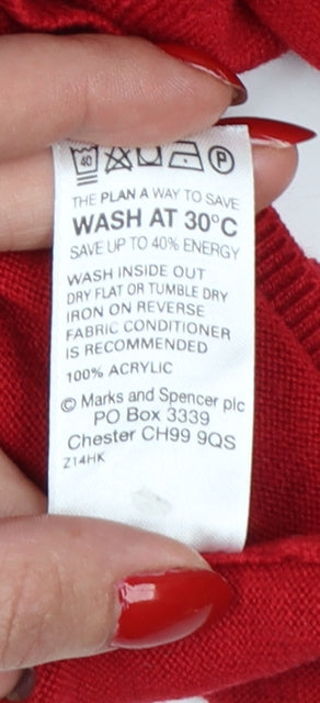 Marks and Spencer Women Red Size 14 Scoop Neck Knit Pullover Jumper