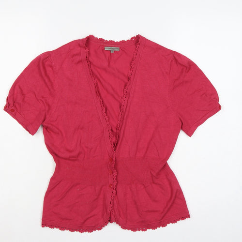 John Lewis Women Pink Size 14 Short Sleeve V-Neck Knit Cardigan