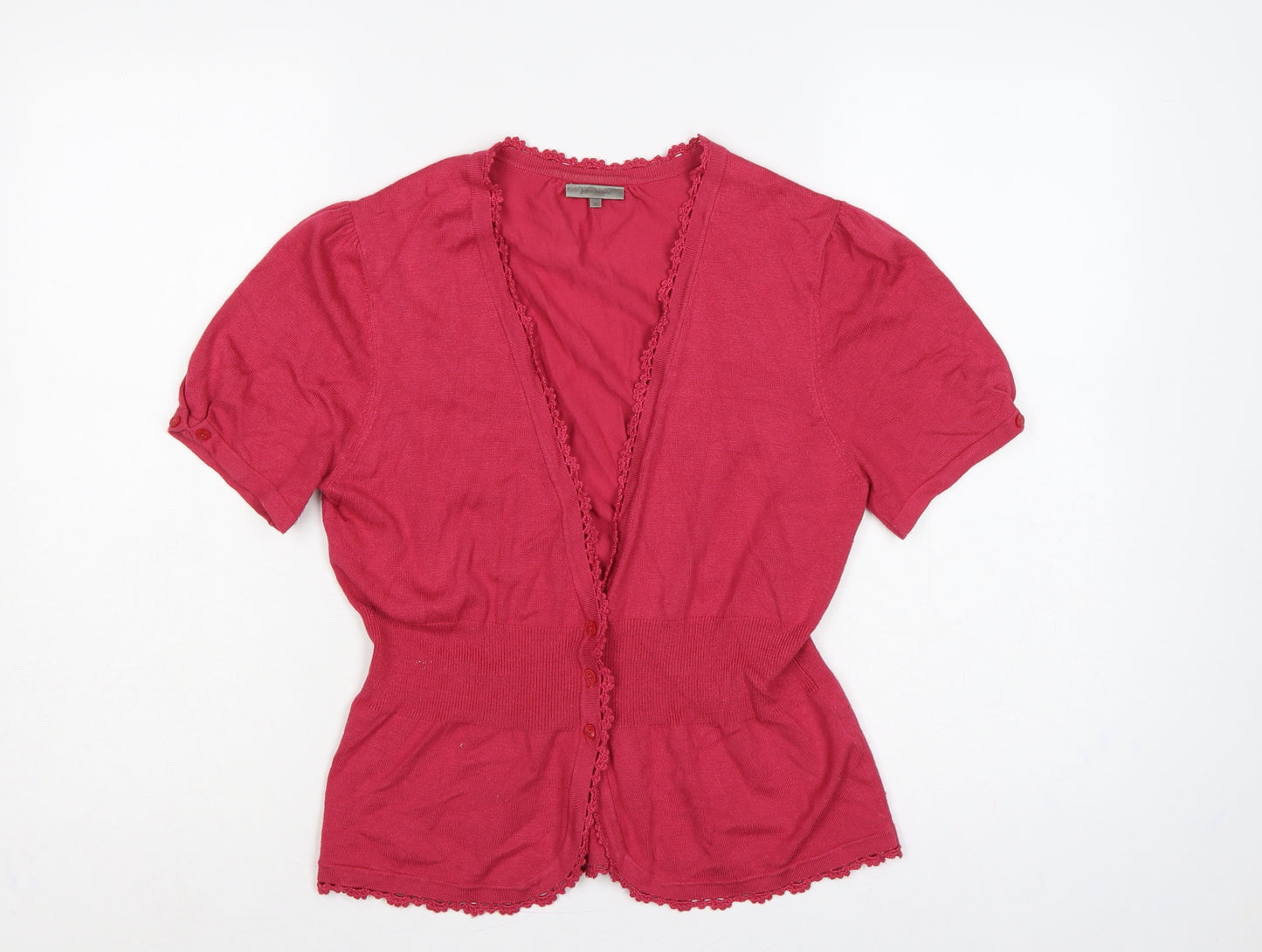 John Lewis Women Pink Size 14 Short Sleeve V-Neck Knit Cardigan