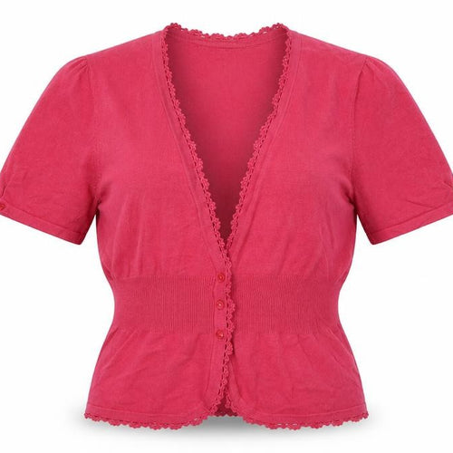 John Lewis Women Pink Size 14 Short Sleeve V-Neck Knit Cardigan