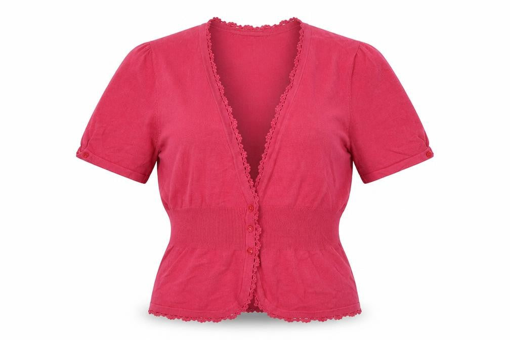 John Lewis Women Pink Size 14 Short Sleeve V-Neck Knit Cardigan