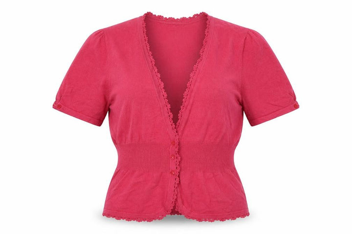 John Lewis Women Pink Size 14 Short Sleeve V-Neck Knit Cardigan