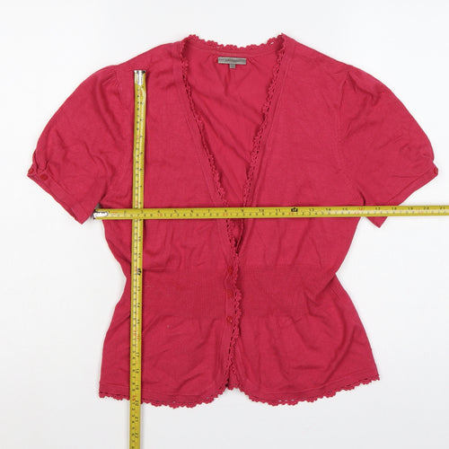 John Lewis Women Pink Size 14 Short Sleeve V-Neck Knit Cardigan