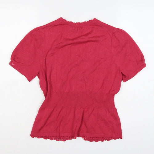 John Lewis Women Pink Size 14 Short Sleeve V-Neck Knit Cardigan