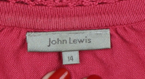 John Lewis Women Pink Size 14 Short Sleeve V-Neck Knit Cardigan