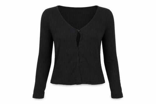 Hollister Women’s Black M Ribbed V-Neck Button Cardigan Slim Knit