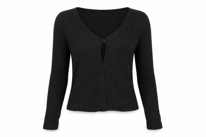 Hollister Women’s Black M Ribbed V-Neck Button Cardigan Slim Knit