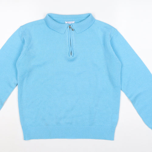 Damart Women Blue UK 12 Collared 1/4 Zip Acrylic Knit Jumper