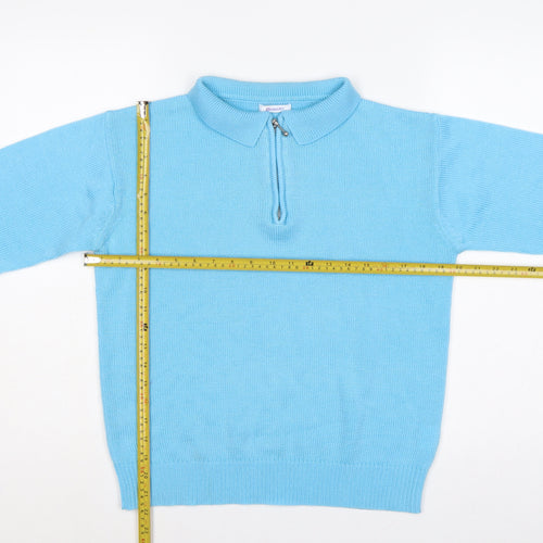Damart Women Blue UK 12 Collared 1/4 Zip Acrylic Knit Jumper