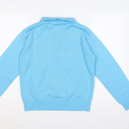Damart Women Blue UK 12 Collared 1/4 Zip Acrylic Knit Jumper