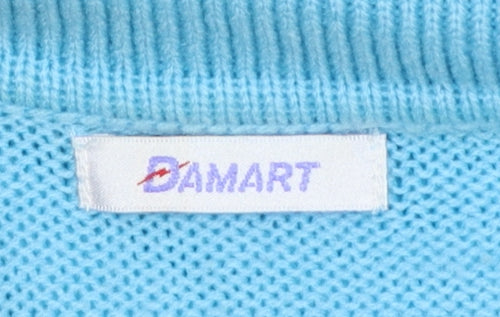 Damart Women Blue UK 12 Collared 1/4 Zip Acrylic Knit Jumper