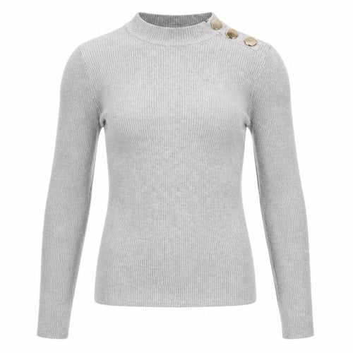 New Look Women Grey UK 8 Ribbed Mock Neck Button Slim Jumper