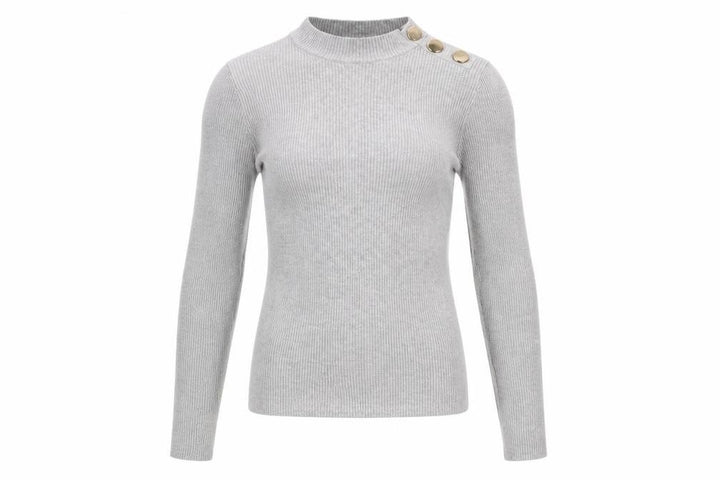 New Look Women Grey UK 8 Ribbed Mock Neck Button Slim Jumper