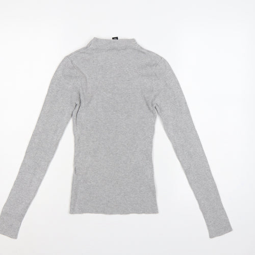 New Look Women Grey UK 8 Ribbed Mock Neck Button Slim Jumper
