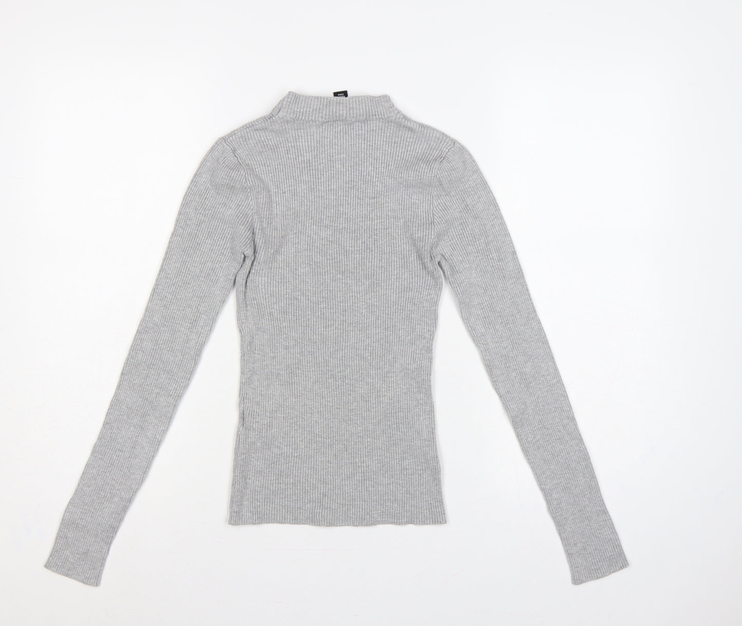 New Look Women Grey UK 8 Ribbed Mock Neck Button Slim Jumper