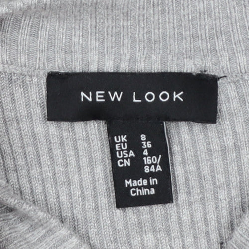 New Look Women Grey UK 8 Ribbed Mock Neck Button Slim Jumper
