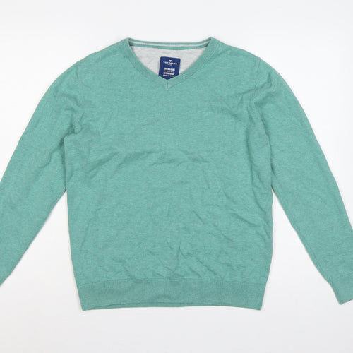 Tom Tailor Men’s Green M V-Neck Cotton Knit Pullover Jumper