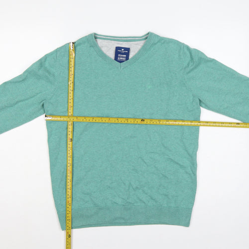 Tom Tailor Men’s Green M V-Neck Cotton Knit Pullover Jumper