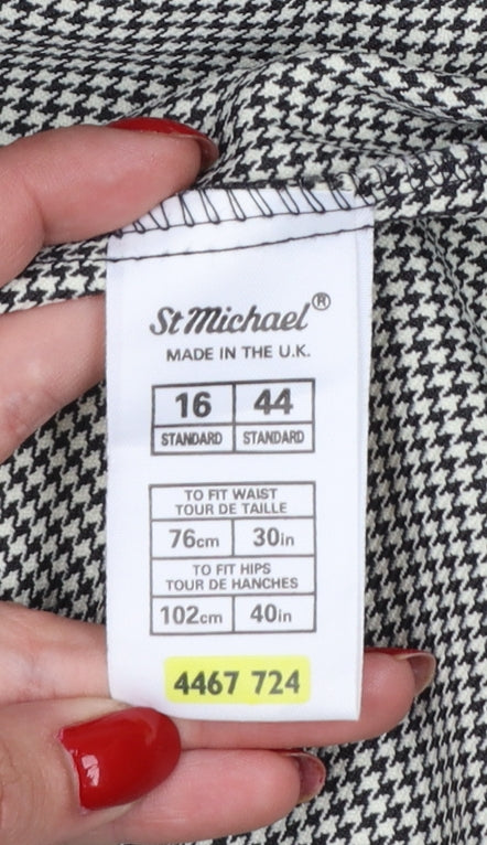 St Michael Women Black Check High Waist Tapered Dress Trousers UK 16
