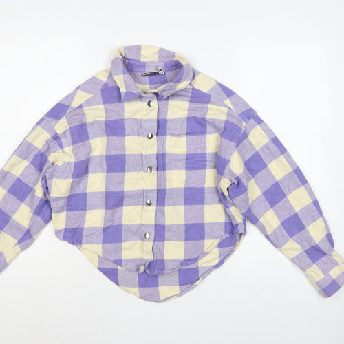 ASOS Design Women Purple Check Cotton Button-Up Shirt UK 8