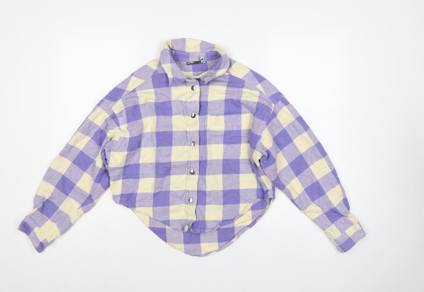 ASOS Design Women Purple Check Cotton Button-Up Shirt UK 8