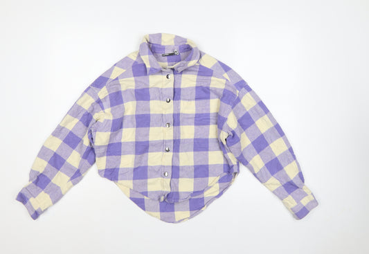 ASOS Design Women Purple Check Cotton Button-Up Shirt UK 8