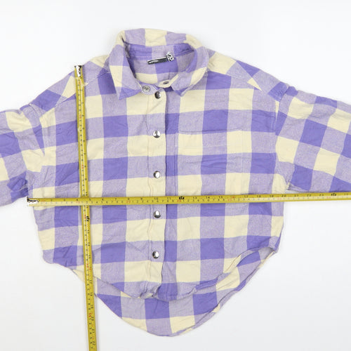 ASOS Design Women Purple Check Cotton Button-Up Shirt UK 8