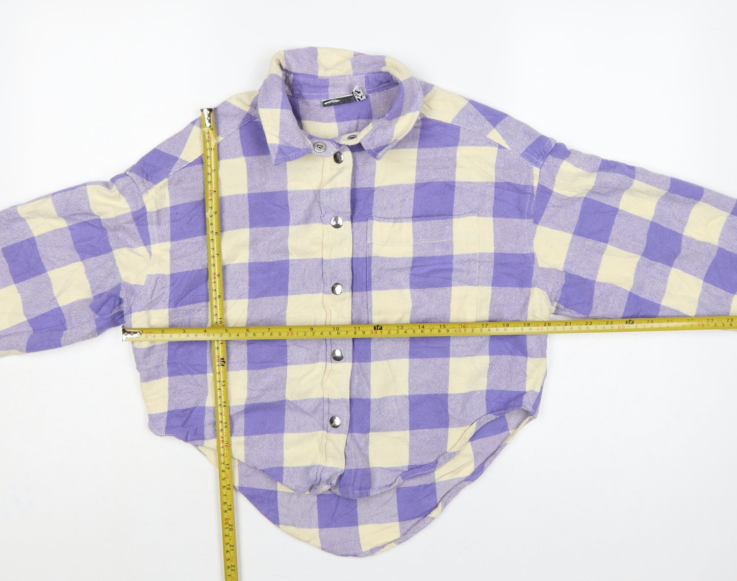 ASOS Design Women Purple Check Cotton Button-Up Shirt UK 8