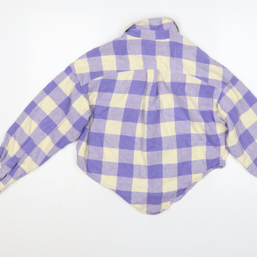 ASOS Design Women Purple Check Cotton Button-Up Shirt UK 8