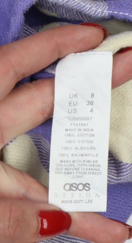 ASOS Design Women Purple Check Cotton Button-Up Shirt UK 8