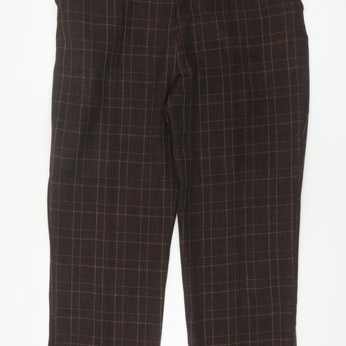 Damart Women’s Brown Check Straight Trousers UK 18 Elastic Waist