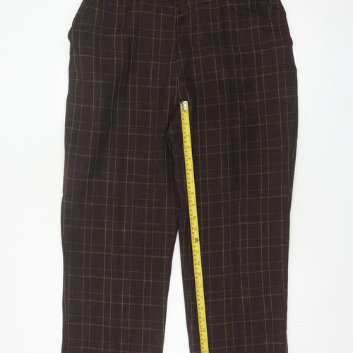 Damart Women’s Brown Check Straight Trousers UK 18 Elastic Waist