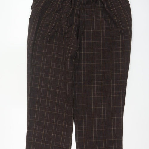 Damart Women’s Brown Check Straight Trousers UK 18 Elastic Waist