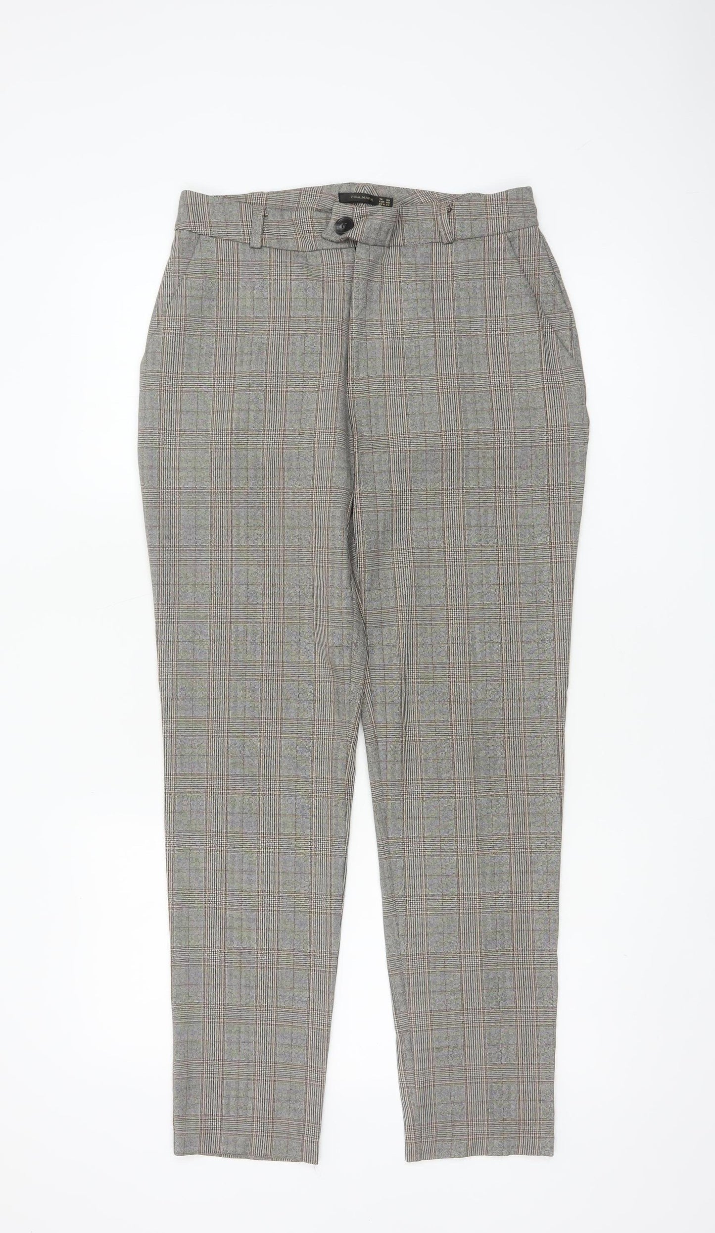 Paulmark Women’s Grey Check High Rise Tapered Dress Trousers UK 12