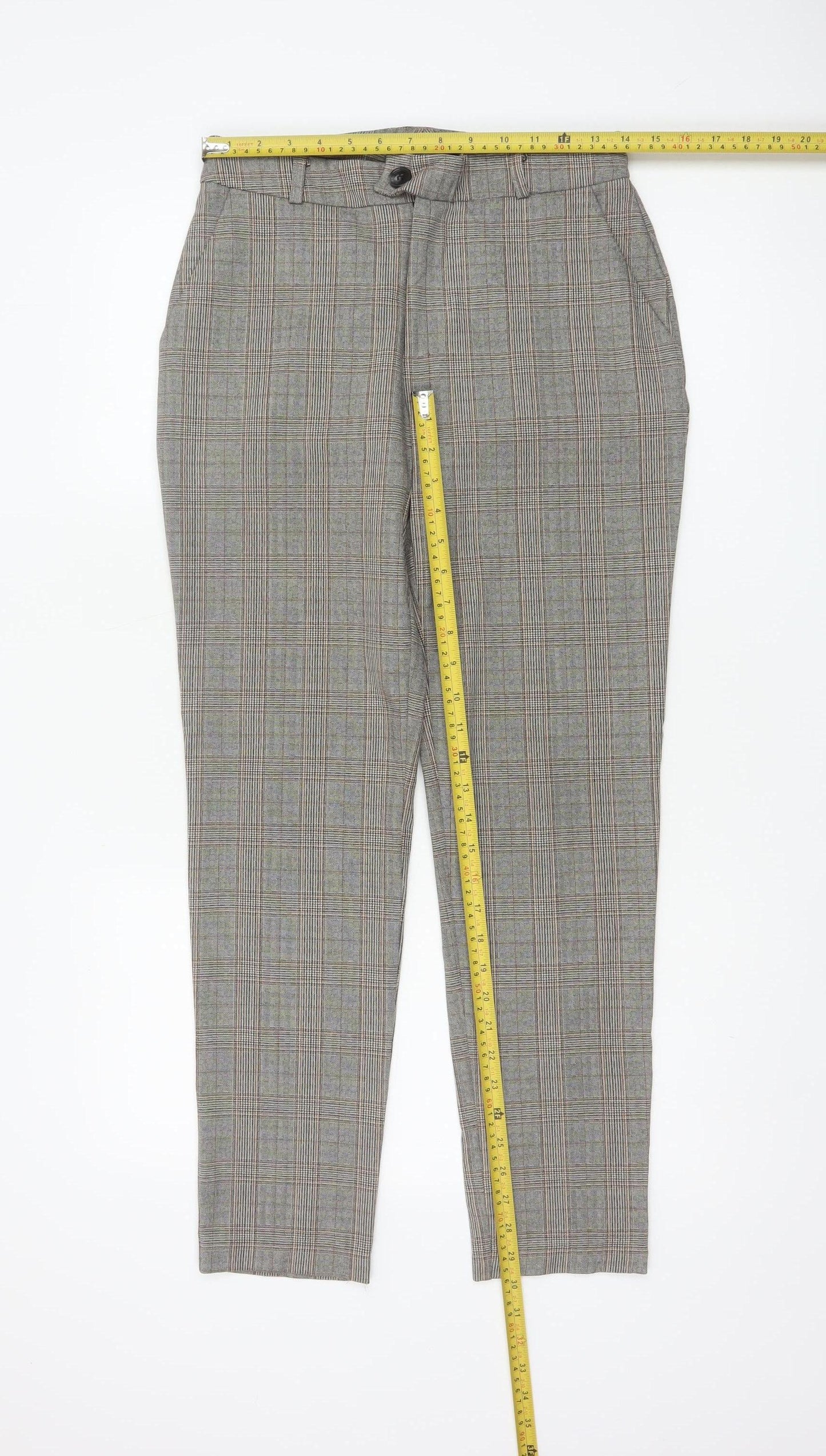 Paulmark Women’s Grey Check High Rise Tapered Dress Trousers UK 12