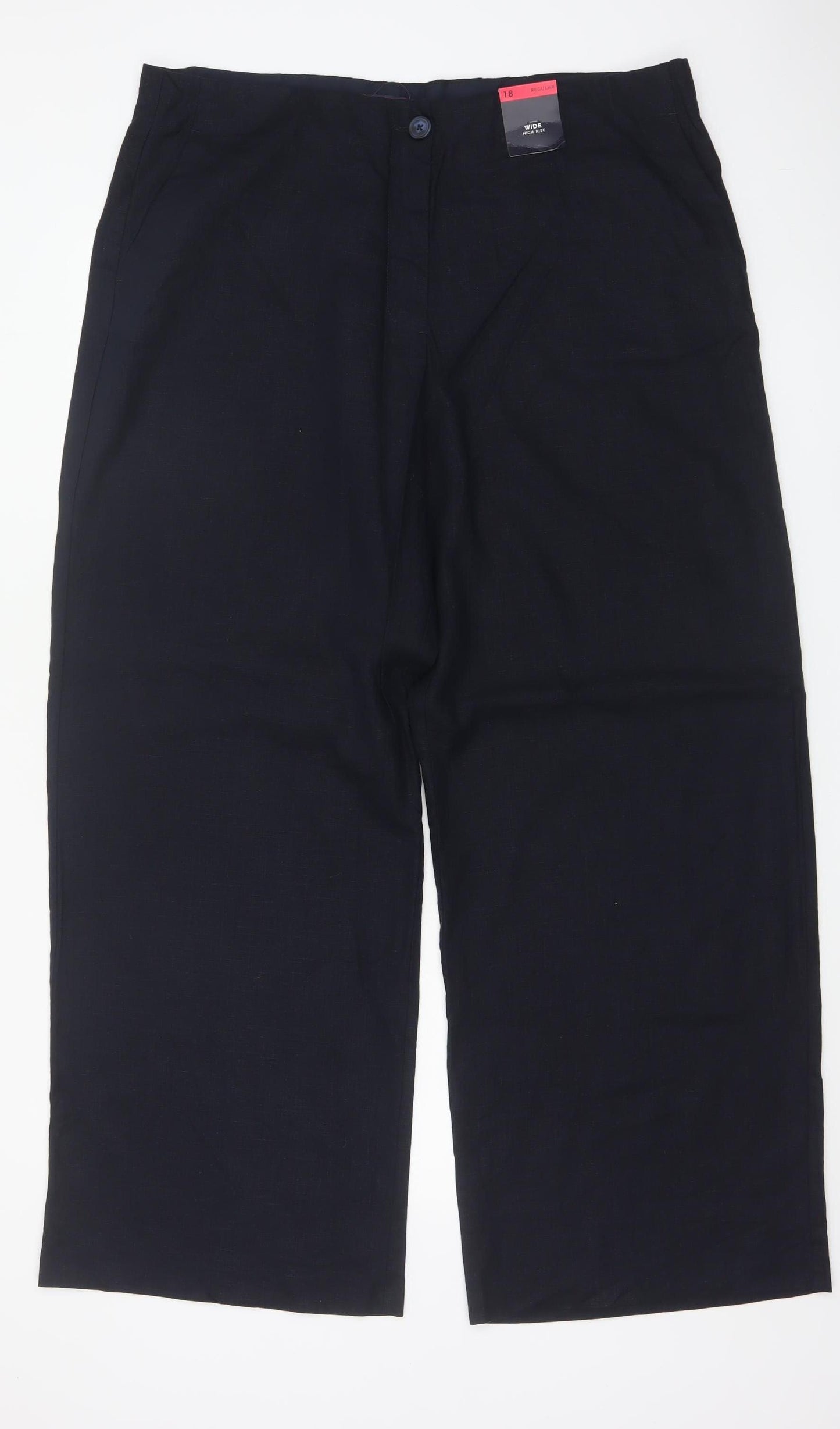 M&S Collection Women’s Blue Wide Leg High Rise Linen Trousers UK 18