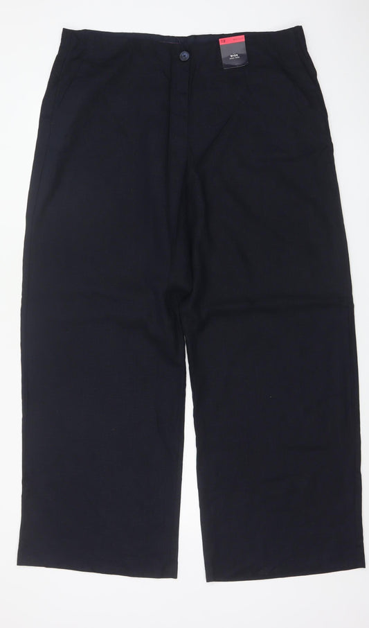 M&S Collection Women’s Blue Wide Leg High Rise Linen Trousers UK 18