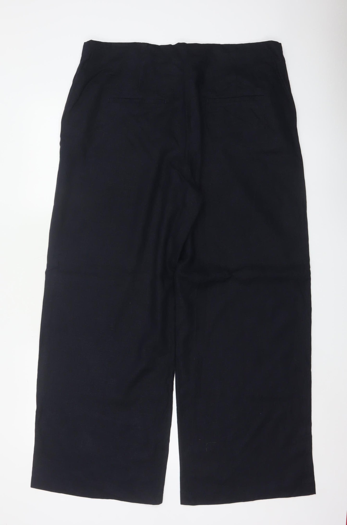 M&S Collection Women’s Blue Wide Leg High Rise Linen Trousers UK 18