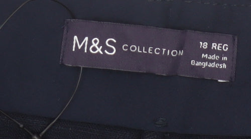 M&S Collection Women’s Blue Wide Leg High Rise Linen Trousers UK 18