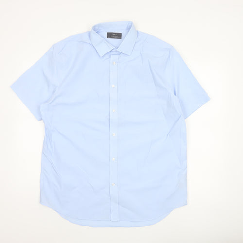 Marks and Spencer Men Blue 16.5 Regular Fit Short Sleeve Button-Up Shirt