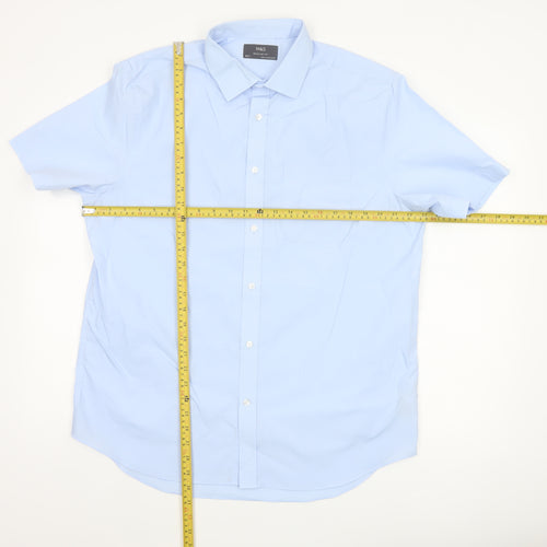 Marks and Spencer Men Blue 16.5 Regular Fit Short Sleeve Button-Up Shirt