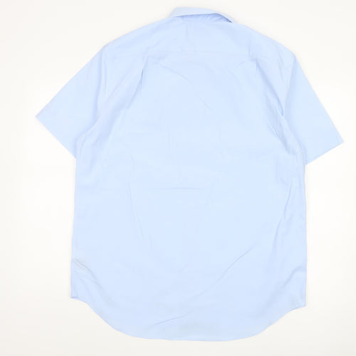 Marks and Spencer Men Blue 16.5 Regular Fit Short Sleeve Button-Up Shirt