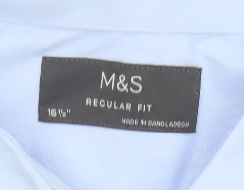 Marks and Spencer Men Blue 16.5 Regular Fit Short Sleeve Button-Up Shirt