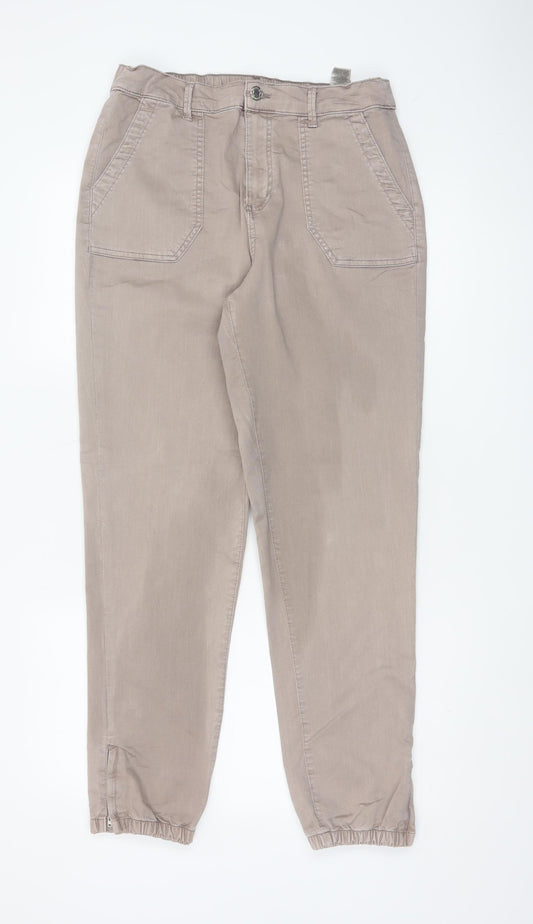 M&S Women’s Beige Size 12 Long Tapered Jogger Trousers Pockets