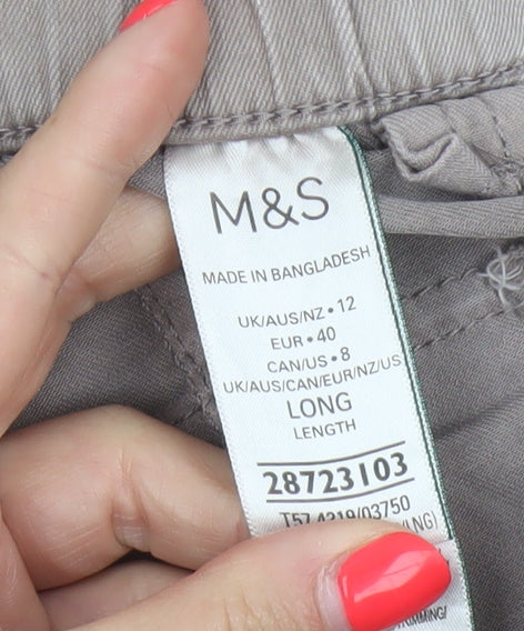 M&S Women’s Beige Size 12 Long Tapered Jogger Trousers Pockets
