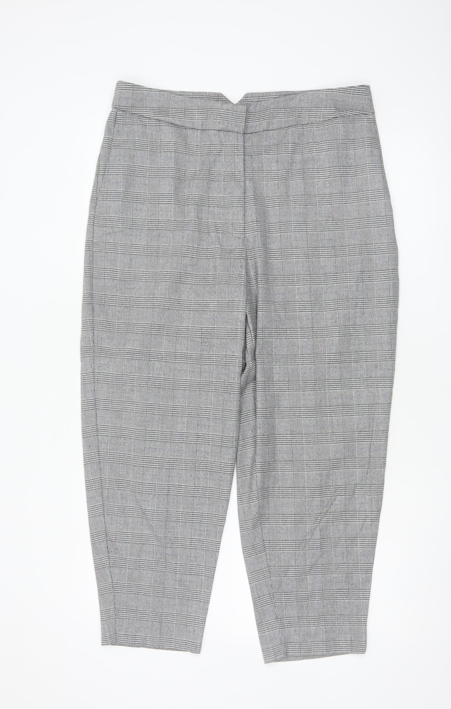 M&S Women Grey Check Tapered Tailored Trousers UK 16 Regular