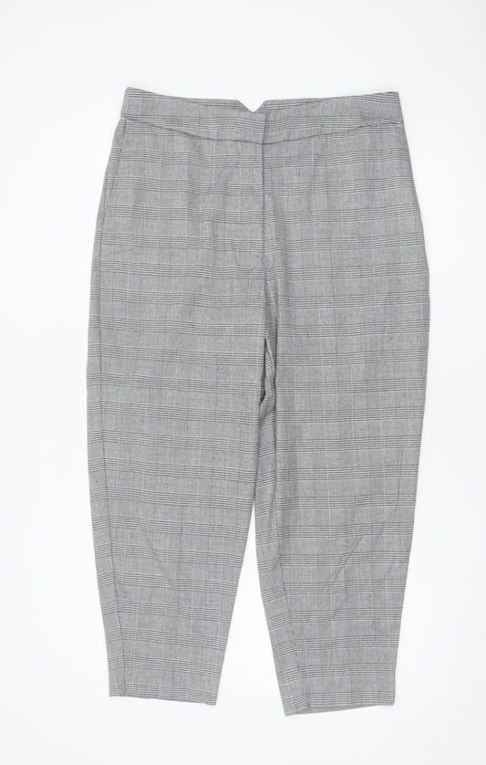 M&S Women Grey Check Tapered Tailored Trousers UK 16 Regular